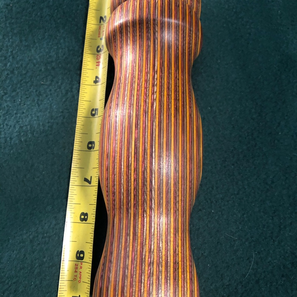 Handcrafted Black Peppermill .10 inches tall.Orange laminate pattern.Smoke free